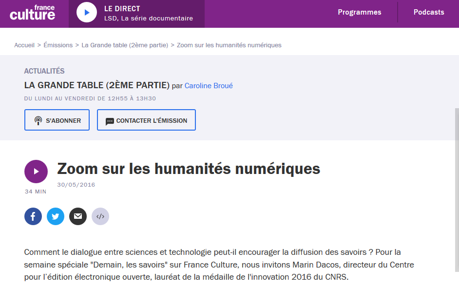 France Culture - Marin Dacos